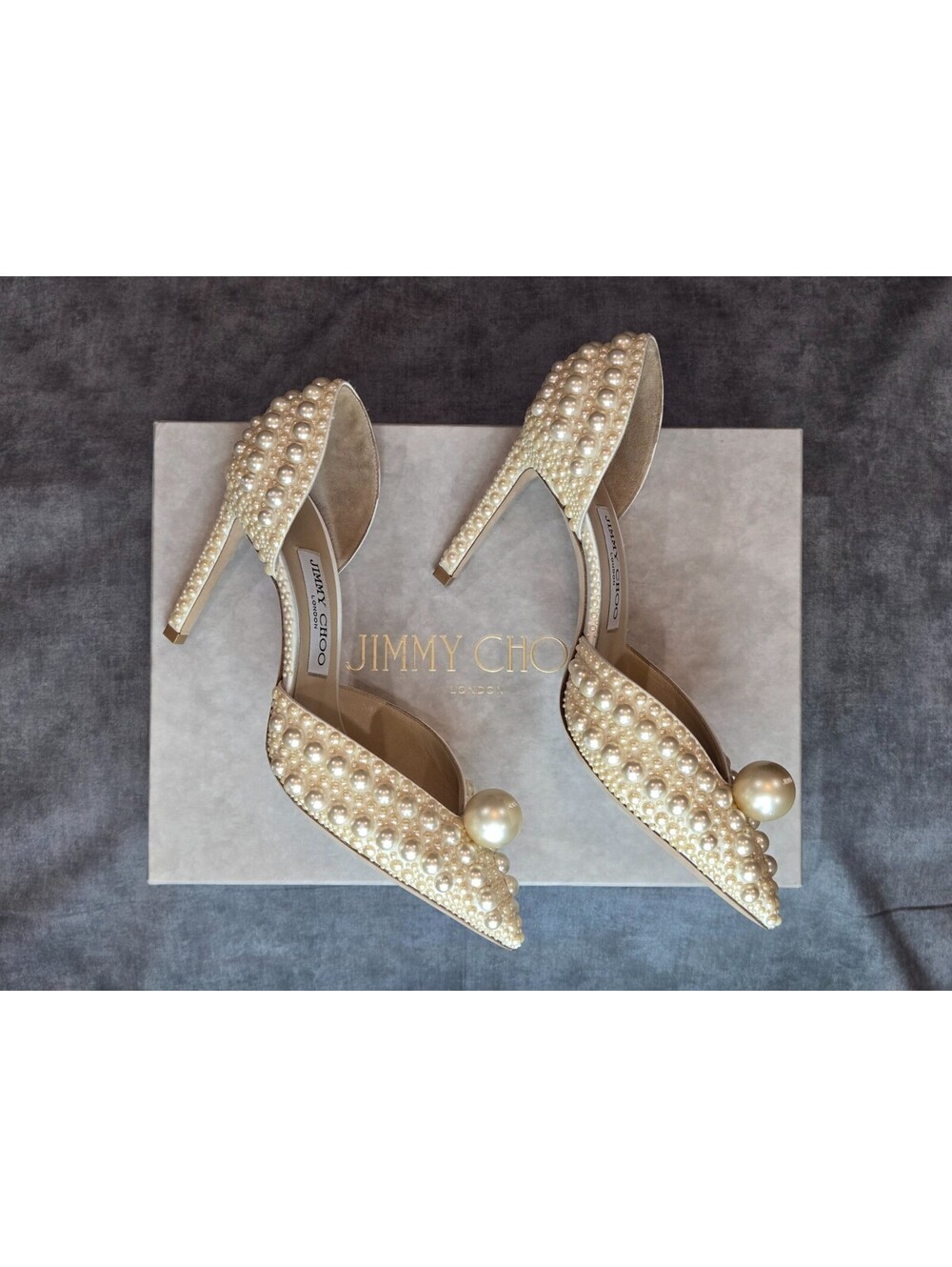 JIMMY CHOO Sabine 85 Satin All Over Pearls Heels Pumps Size 37.5, Original Box - Picture 4 of 11